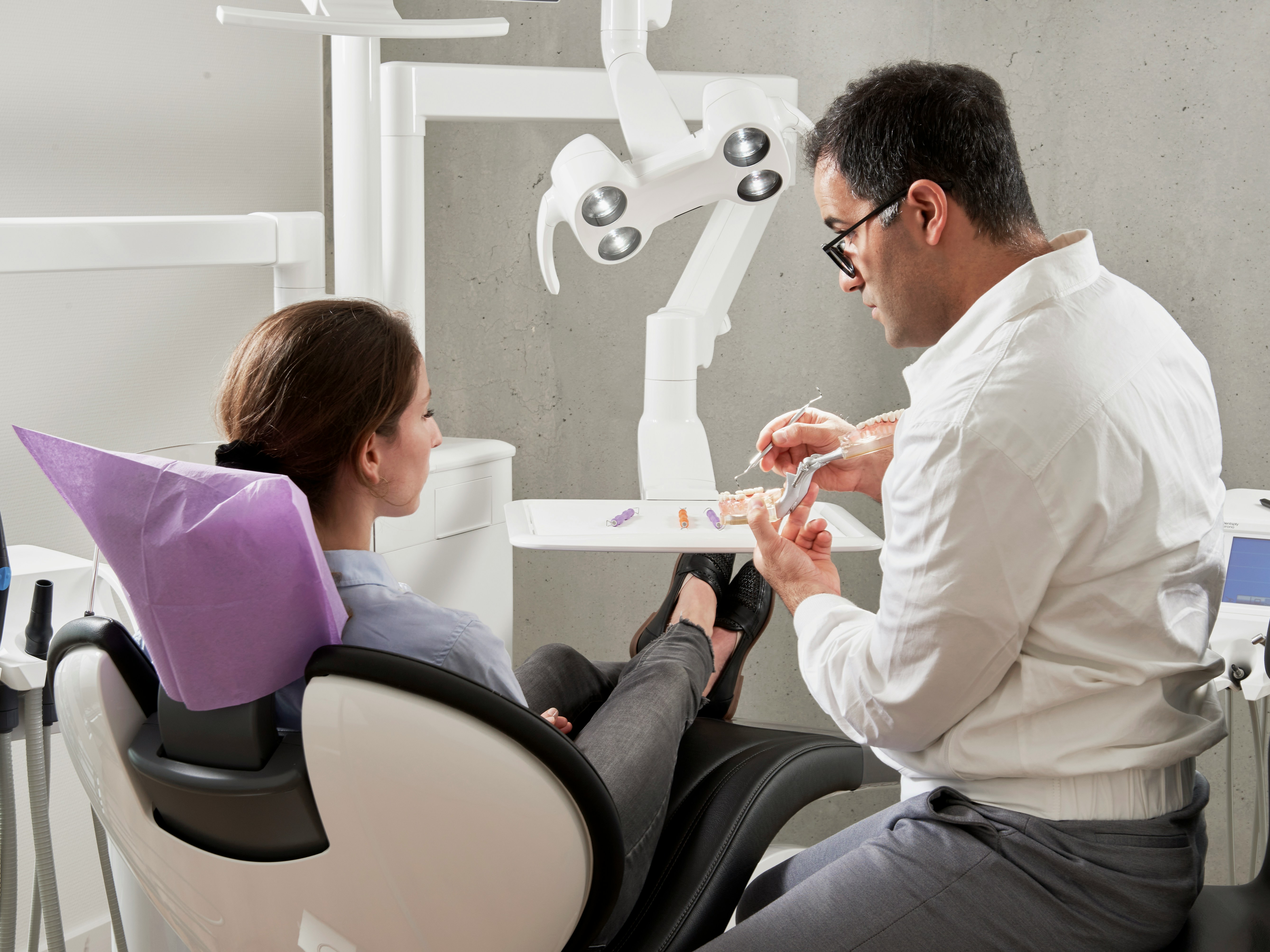 Split comparison showing NHS and private dental practice environments